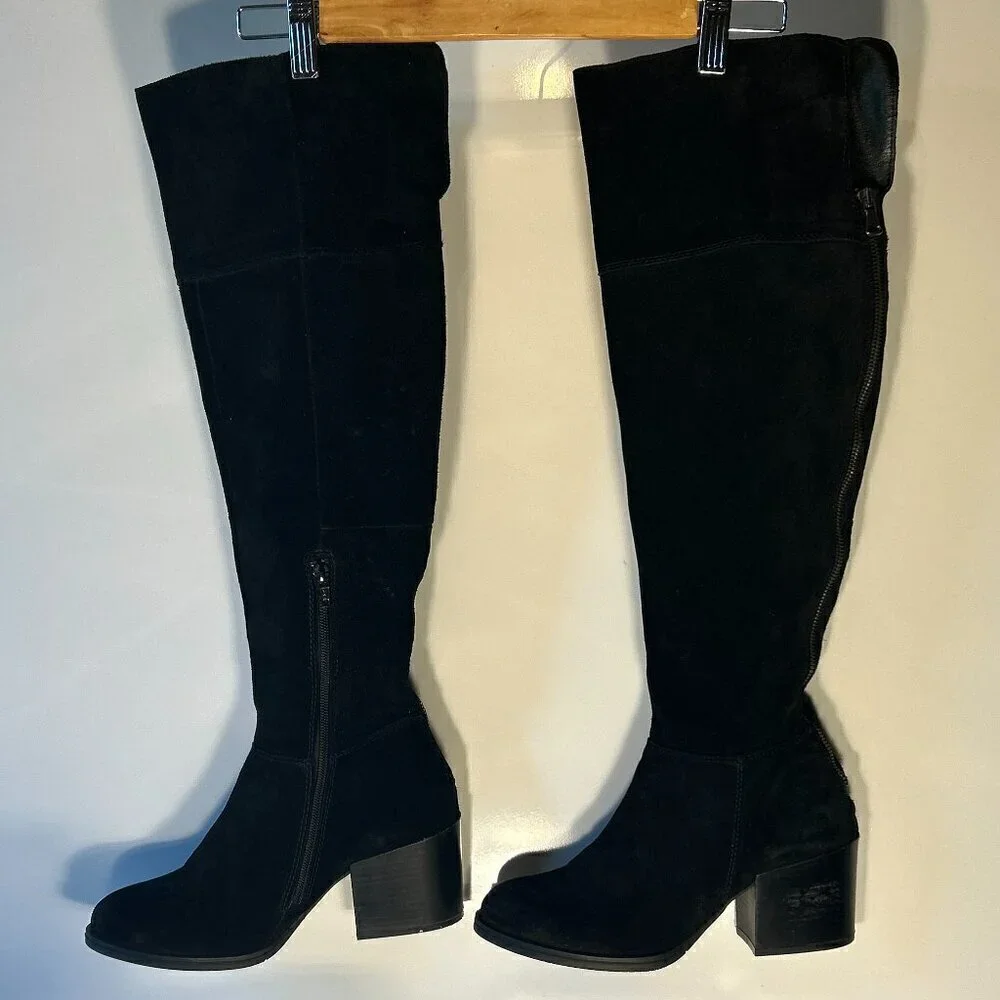 Steve Madden SZ 8.5 Orabela Black Suede Leather Over the Knee Boot Essential